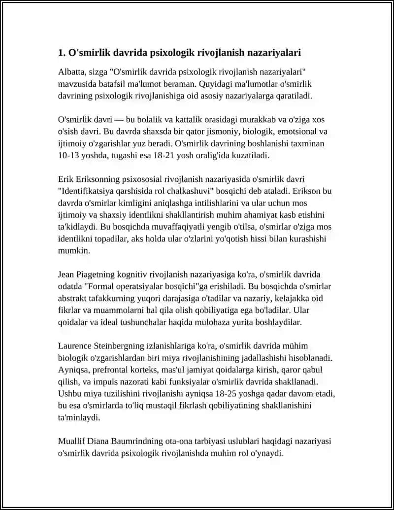 O'SMIRLIK DAVRIDAGI PSIXIK RIVOJLANISH, O'SPIRINLIK VA O'SMIRLIK DAVRI O'RTASIDAGI FARQLAR 4