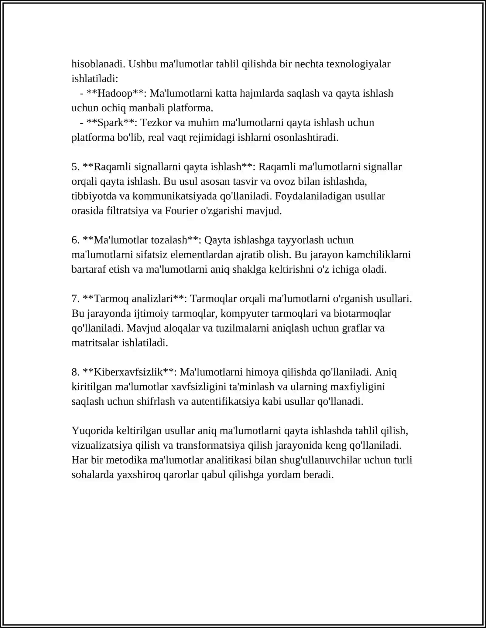 Aniq kiritilgan ma'lumotlarni qayta ishlash usullari 4
