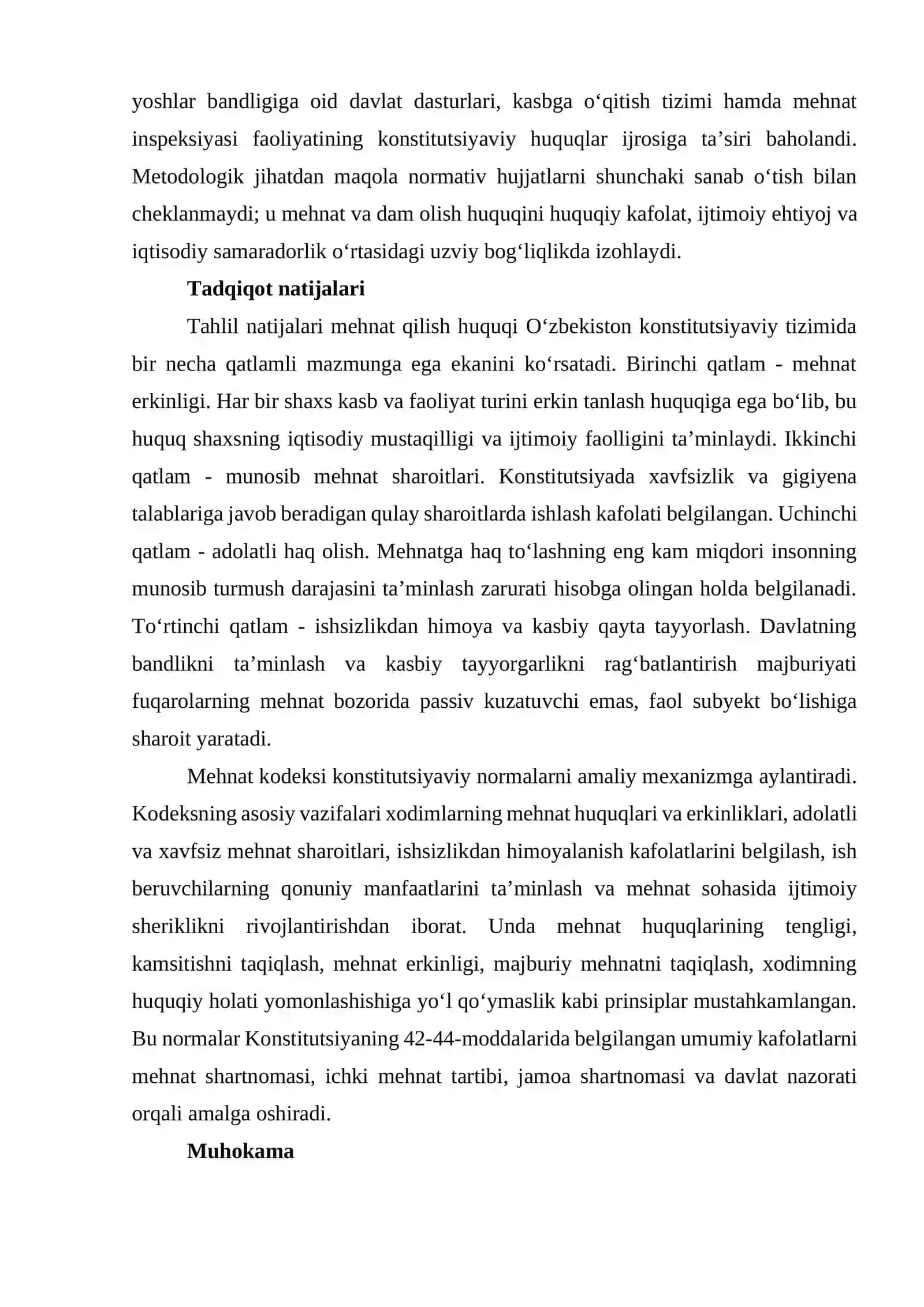 OʻZBEKISTONDA MEHNAT QILISH VA DAM OLISH HUQUQINING KONSTITUTSIYAVIY ASOSLARI 4