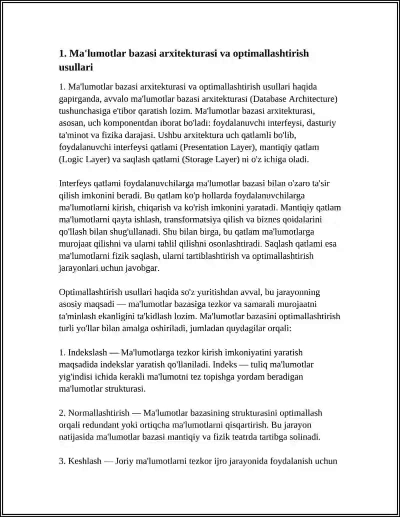 MALUMOTLAR BAZASI.BERILGAN ILOVALAR BILAN ISHLASH TEXNALOGIYALARNI CHUQUR ÒRGANISH VA YUQORI DARAJADA TAHLIL QILISH 4