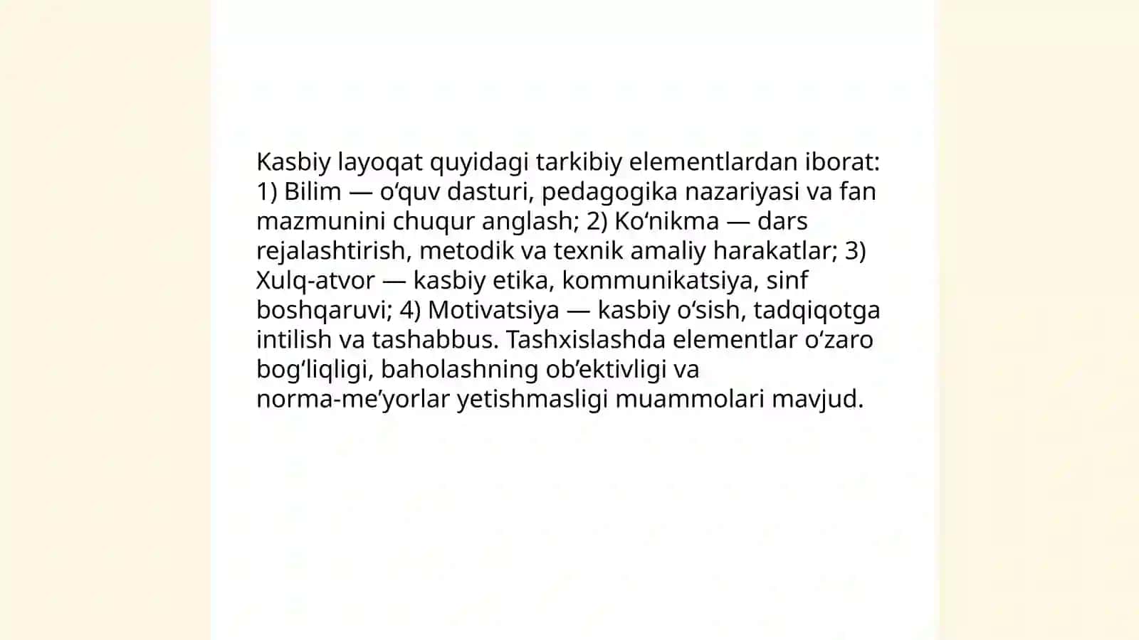 Oʻqituvchining kasbiy layoqati va uni tashxislash muammolari 4