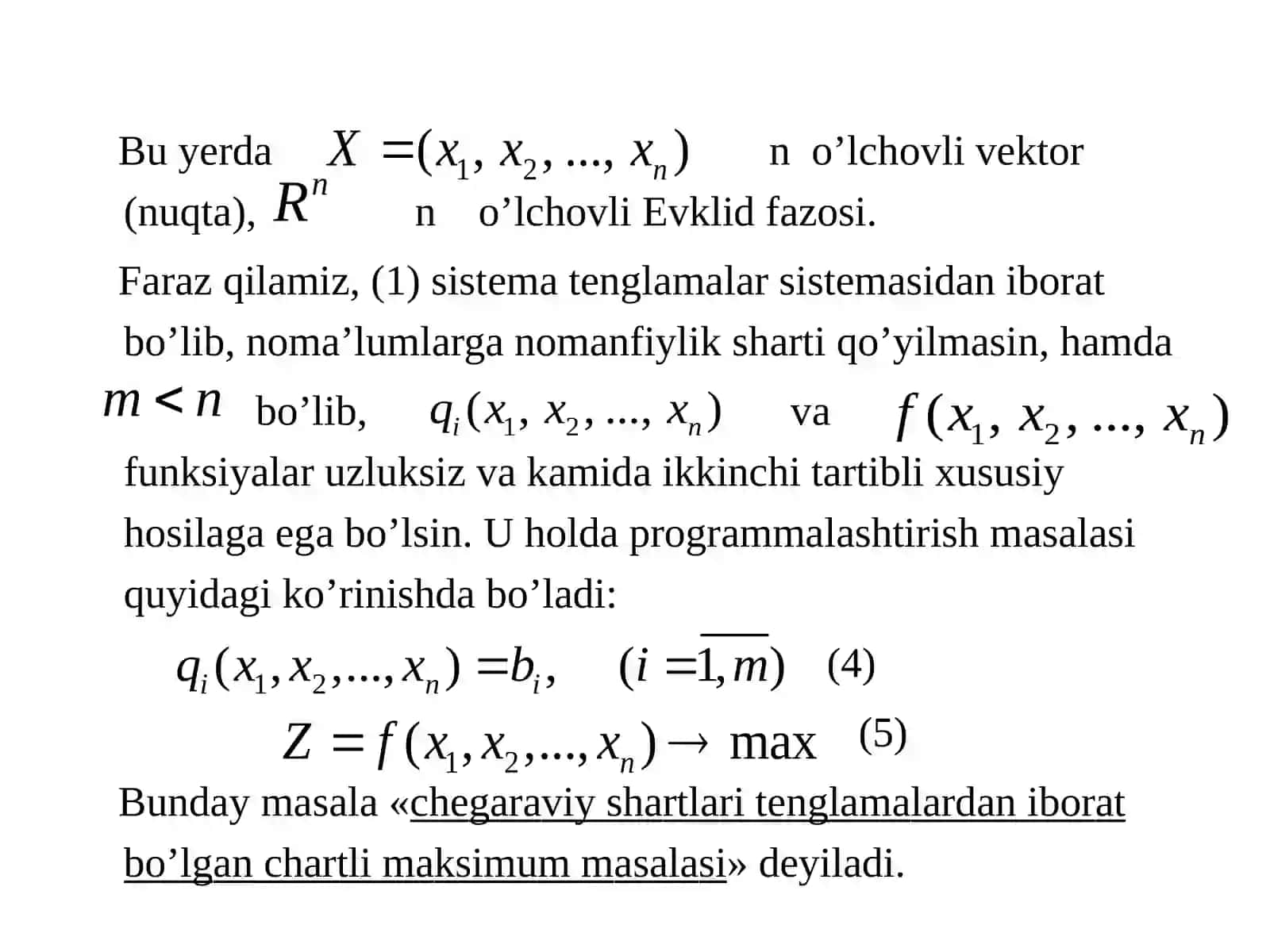 24-mavzu. Chiziqsiz programmalashtirish masalasi 4
