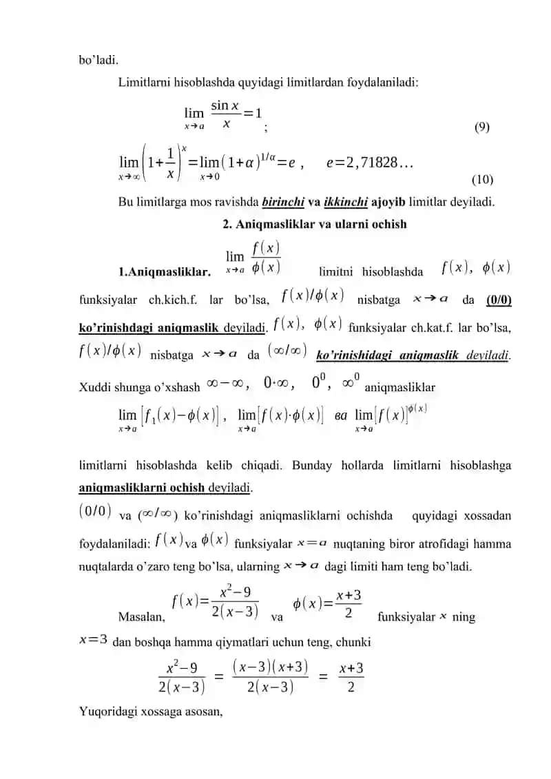 Funksiyaning limiti va uning asosiy xossalari 4