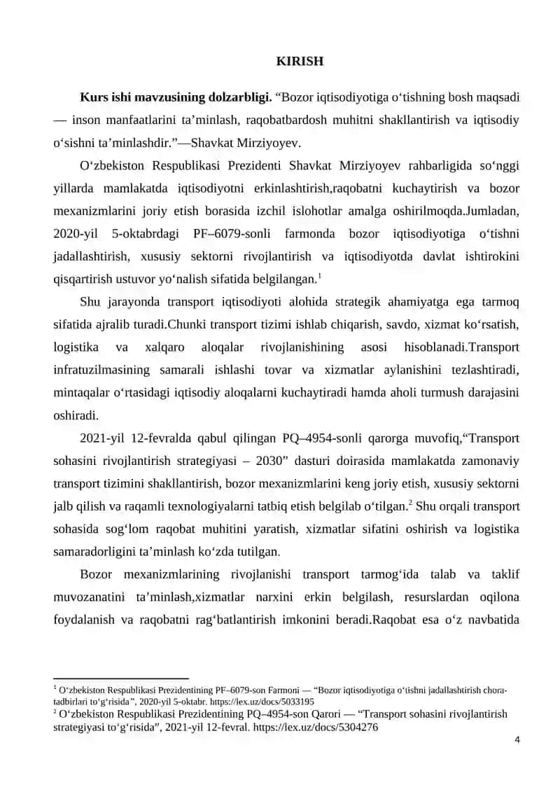 Transport iqtisodiyotida raqobat va bozor mexanizmlarining rivojlanishi 4