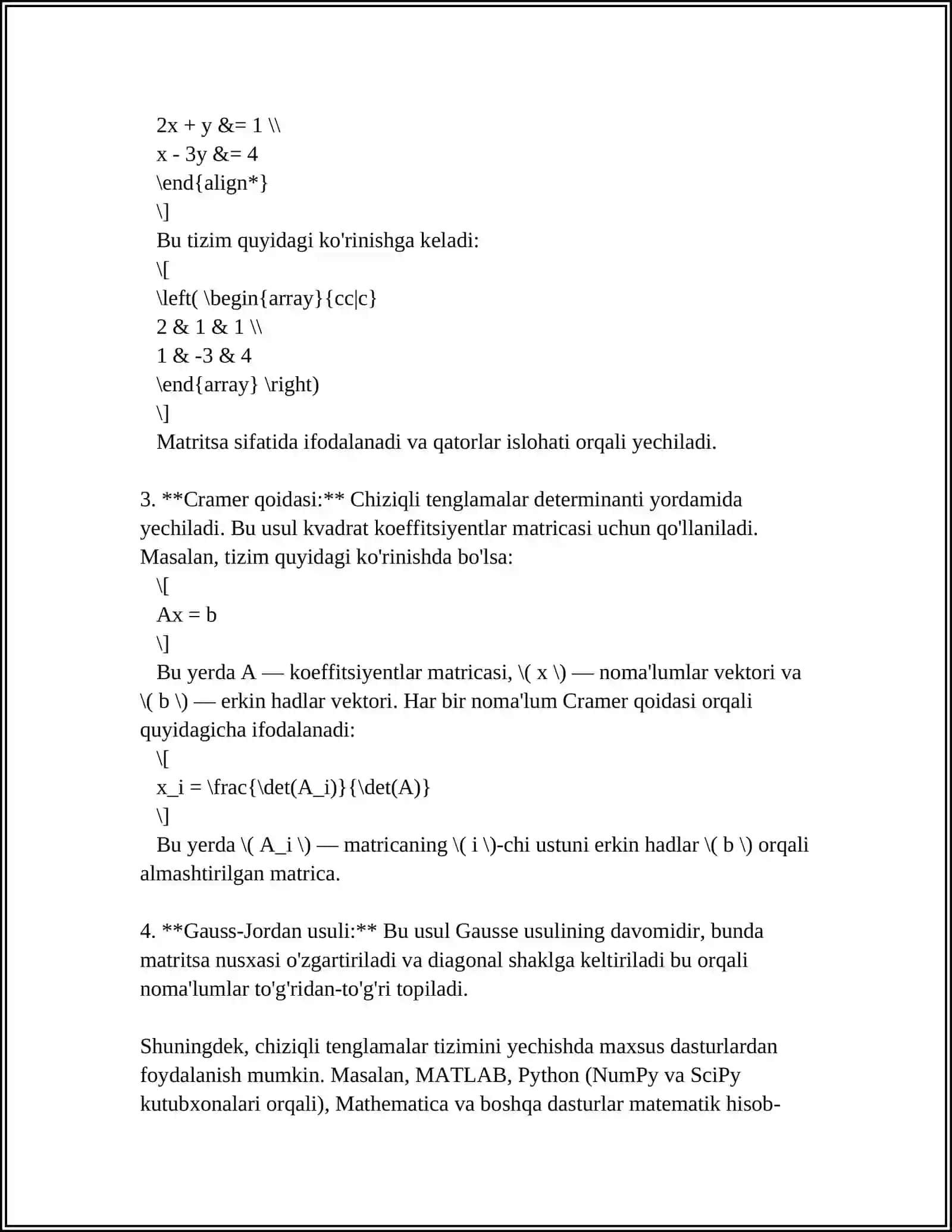IKKI NOMALUMLI TENGLAMALAR SISTEMASINI YECHISH USULLARI 4