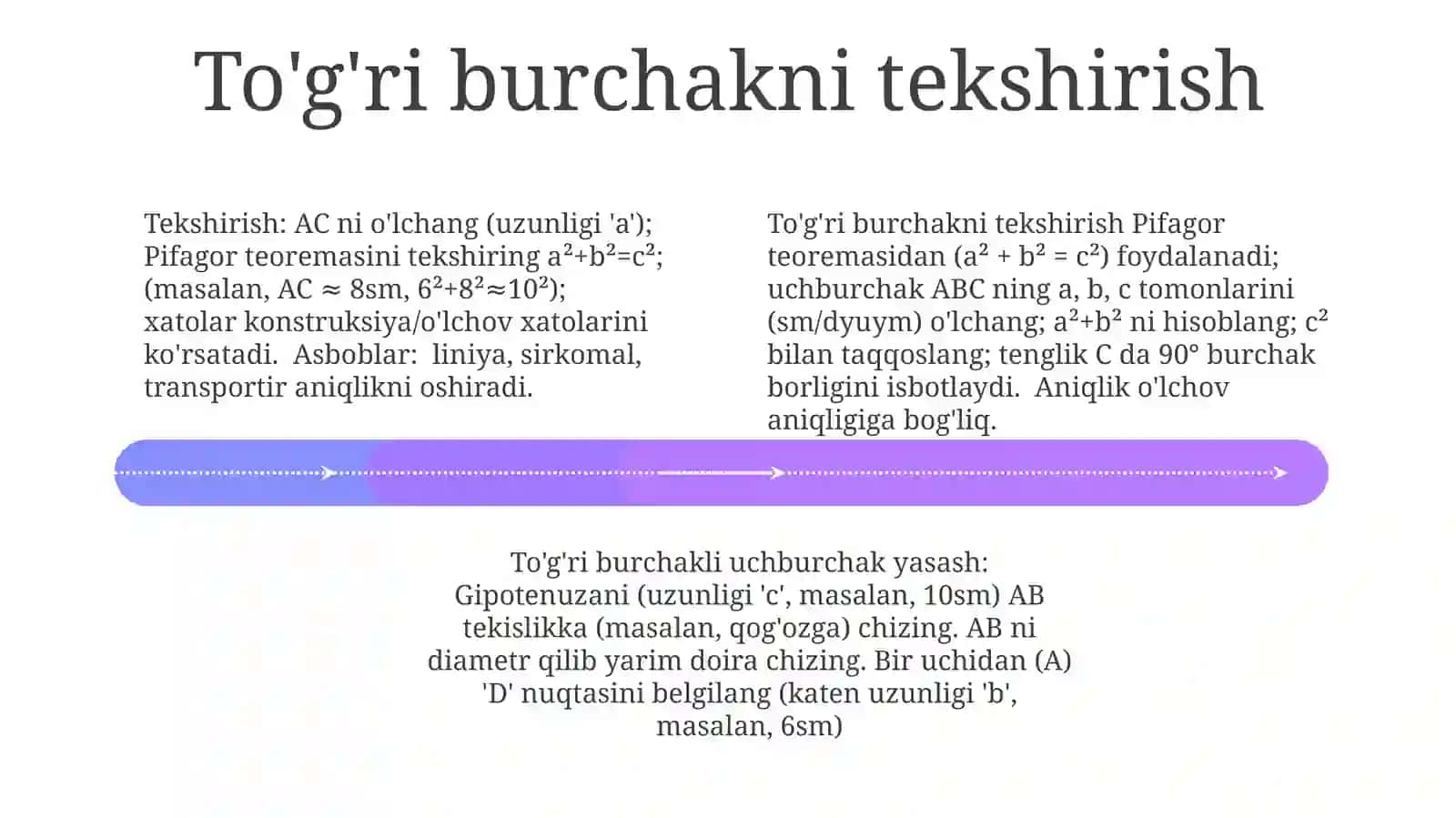 Gipotenuzasi va kateti boʼyicha toʼgʼri burchakli uchburchak yasash 4