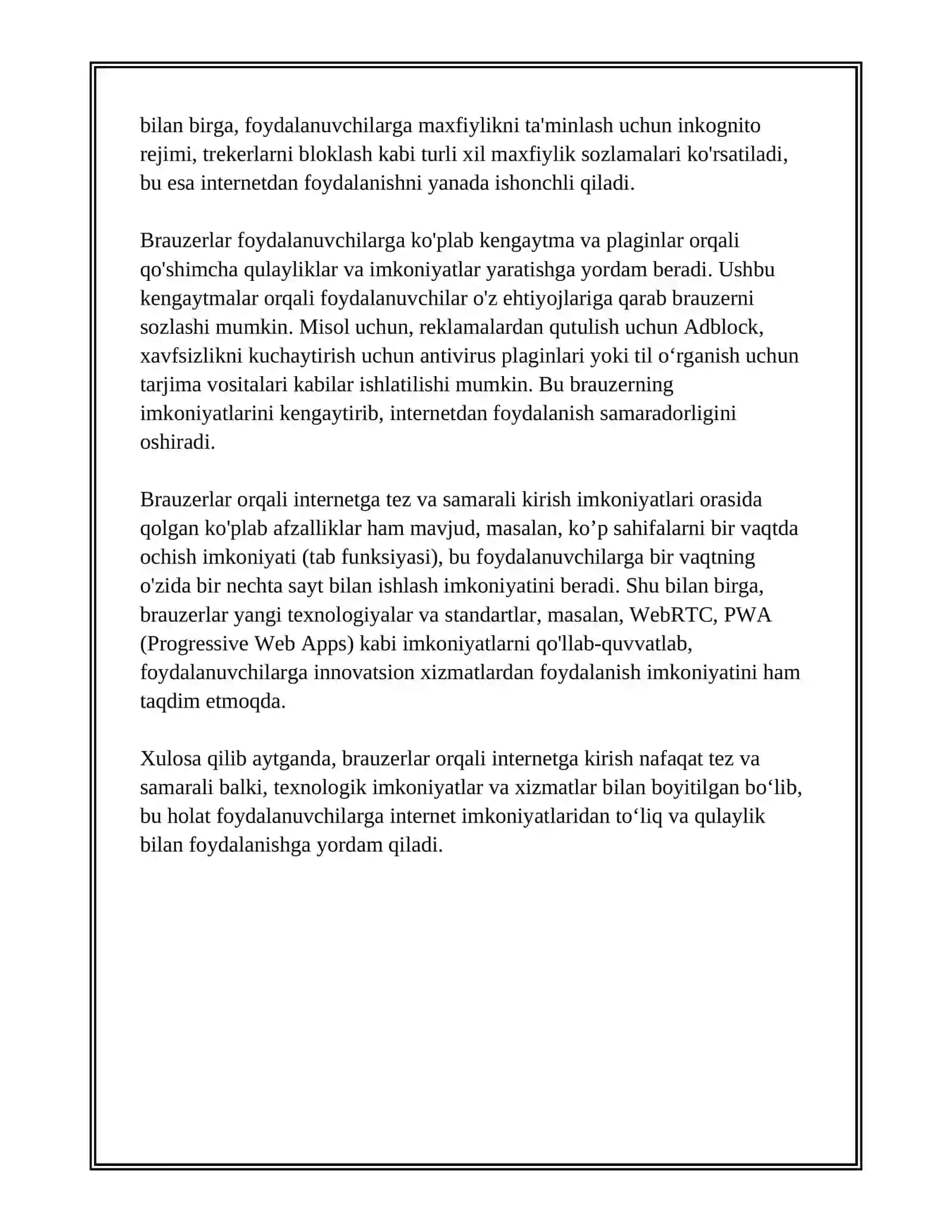 INTERNET BROUZERLARDAN FOYDALANISH AFZALLIKLARI VA ULARNING TAHLILLARI 4
