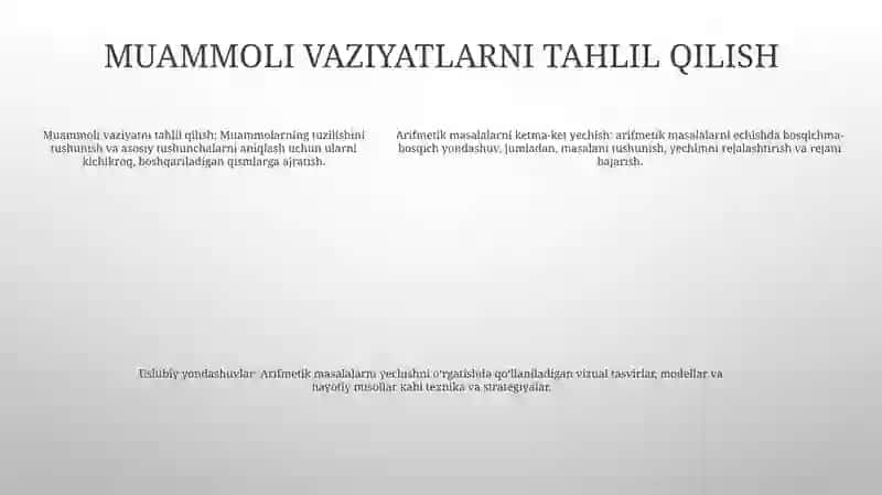 Arifmetik Masalalarni Yechishga O'rgatishning Ketma-Ket Bosqichlari Va Metodik Usullari 4