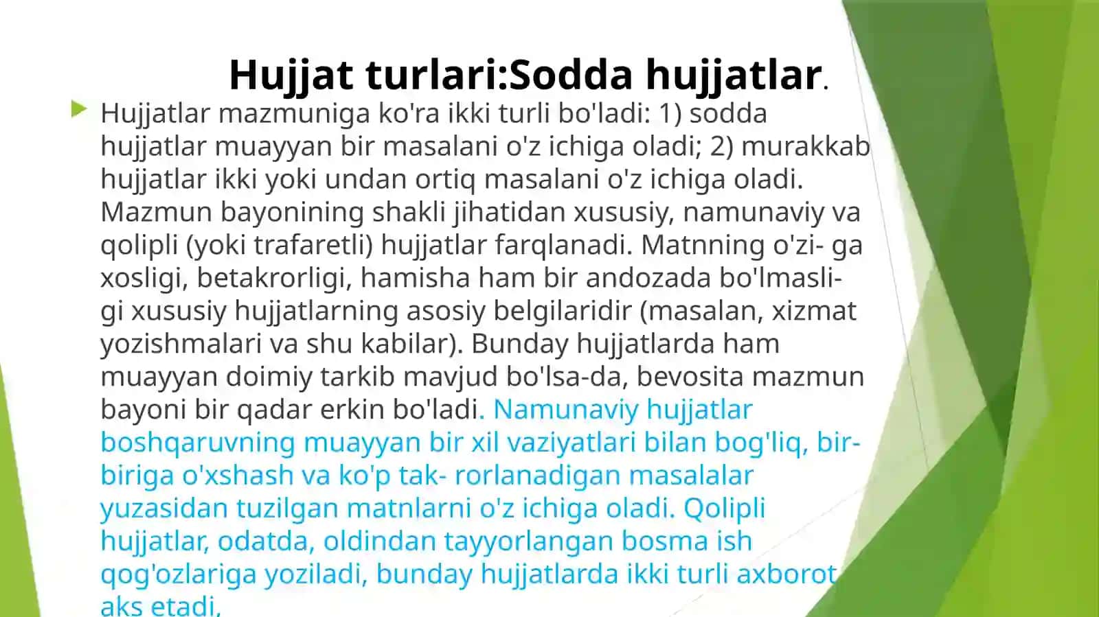 Sodda hujjatlar. Murakkab hujjatlar. Hujjatning zaruriy qismlari (rekvizit)ni o’rganish 4