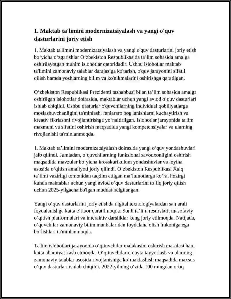 O‘ZBEKISTON RESPUBLIKASIDA TAʼLIM SOHASIDA AMALGA OSHIRILGAN ISLOHOTLAR 4