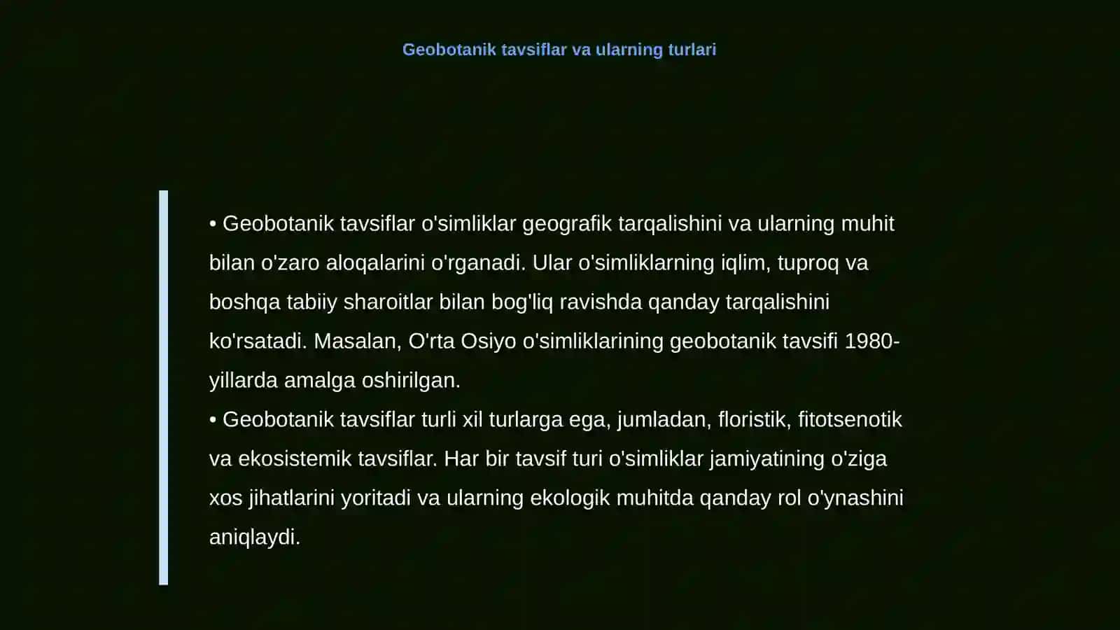 O`simliklarga fitosenotik va geobotanik tavsif berish 4