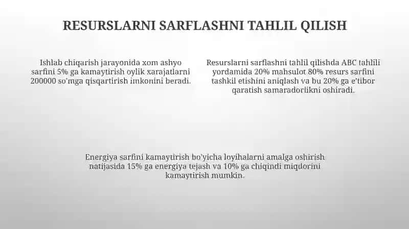 Tannarxni kamaytirish uchun resurslardan samarali foydalanish 4