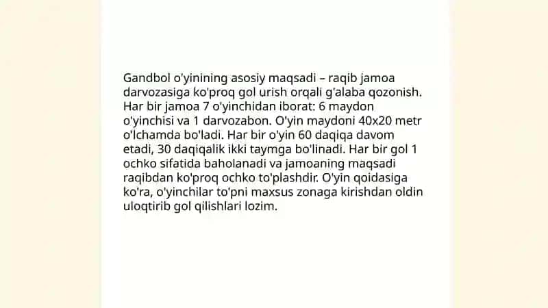 Sport uyinlari. Gandibol uyini qoidalarini urgatish 4