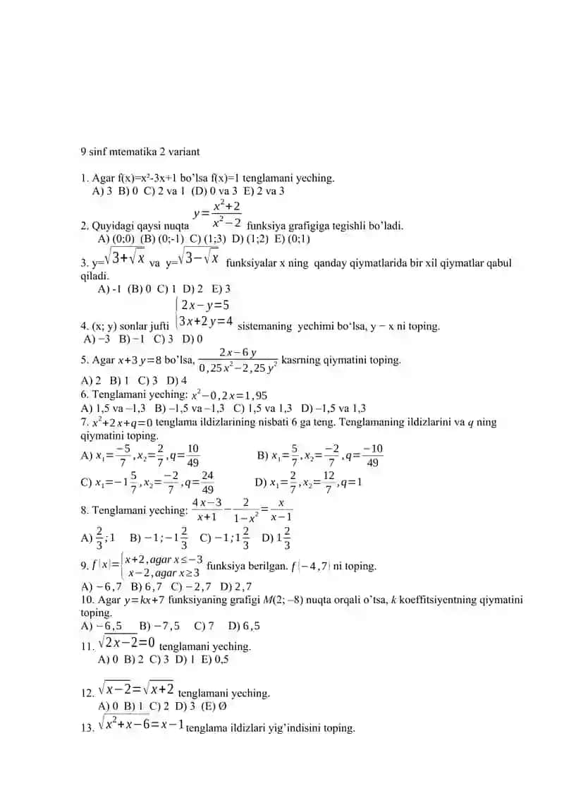 Matematikadan Olimpiada savollari 4