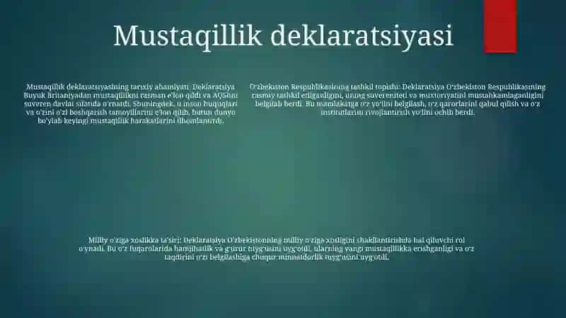 Mustaqil Òzbekiston Respublikasining Tashkil Topishi Va Uning Tarixiy Ahamiyati 4