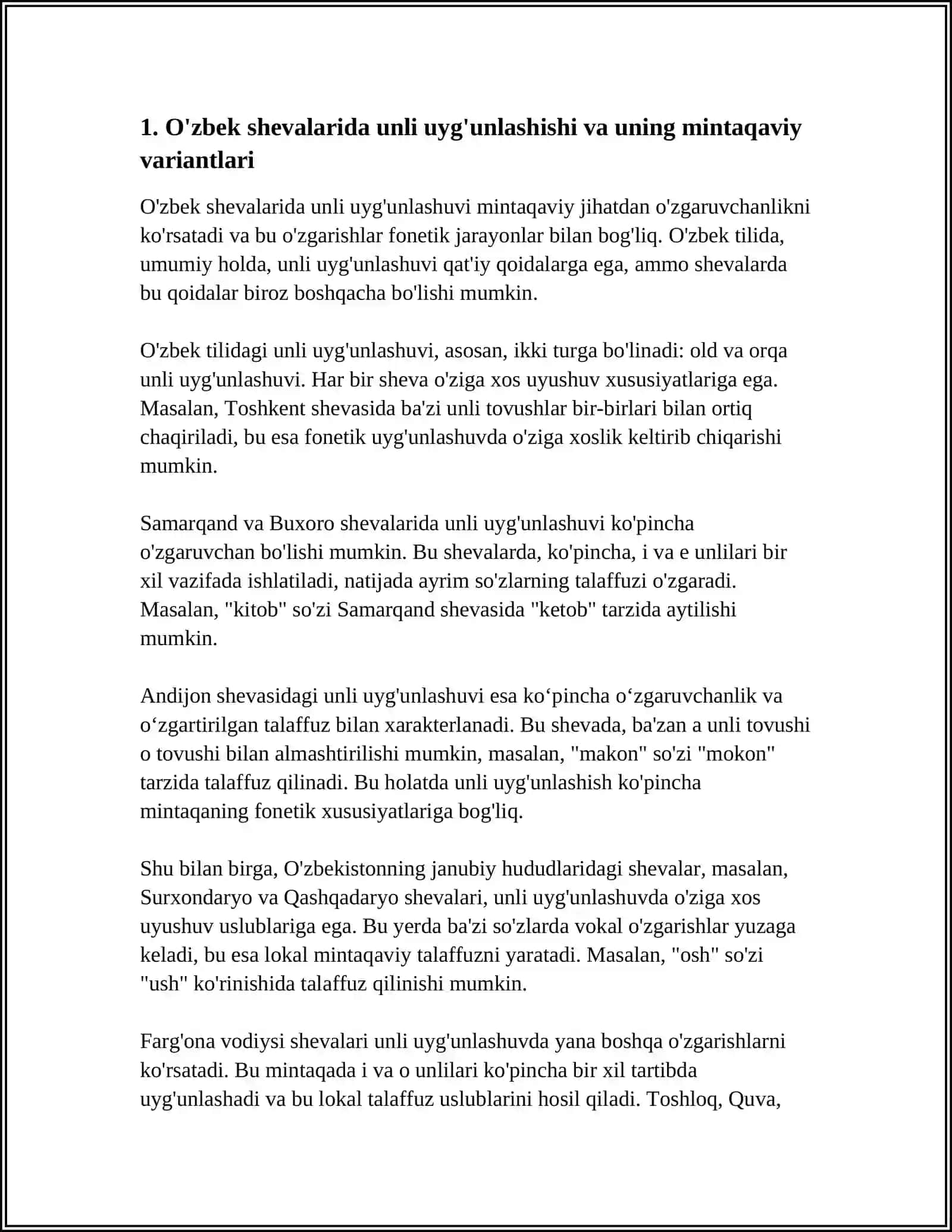O'ZBEK SHEVALARIDA UCHRAYDIGAN FONETIK QONUNIYATLAR USTIDA ISHLASH 4