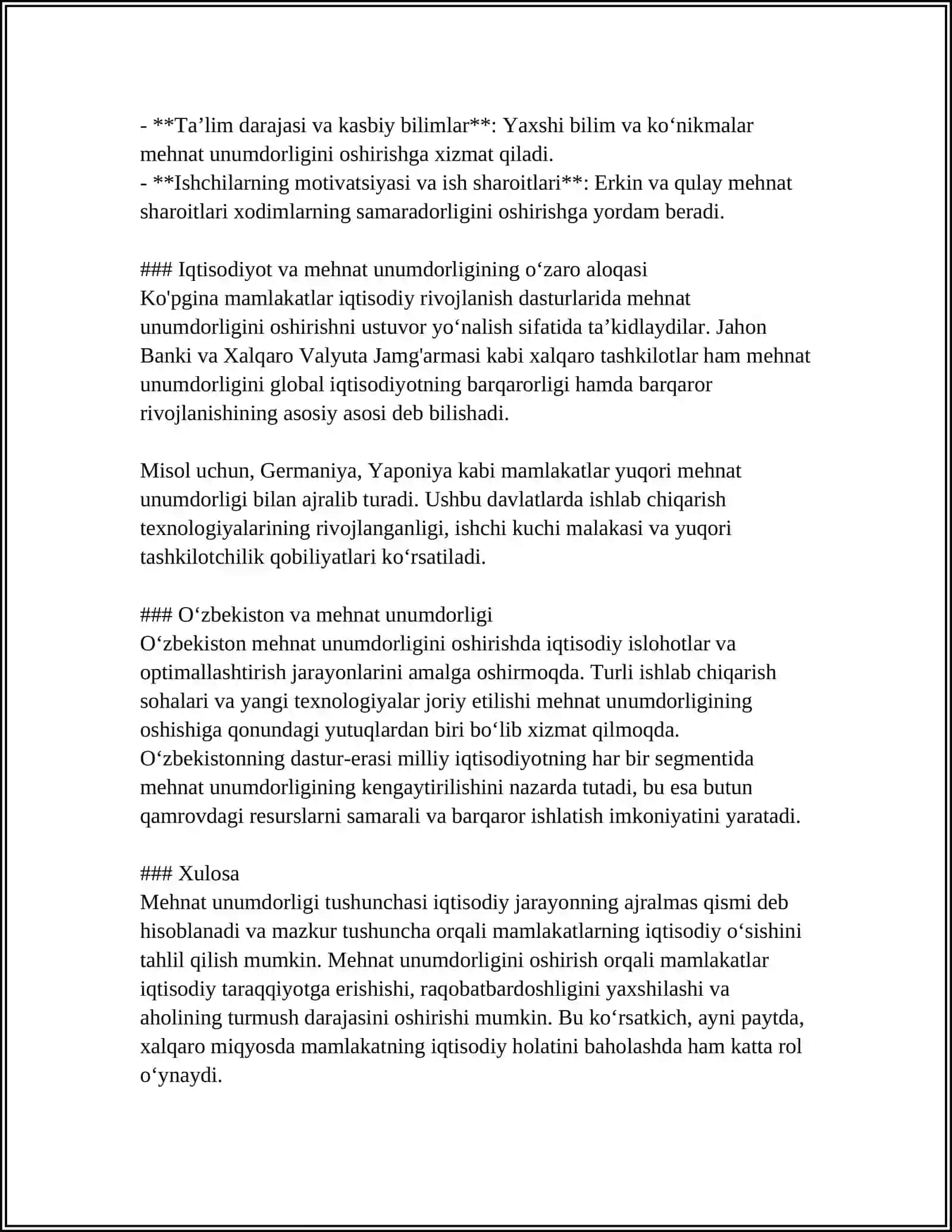MEHNAT UNUMDORLIGI VA UNI BELGILOVCHI OMILLAR 4
