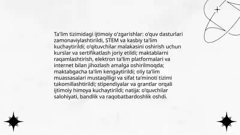 Òzbekistonda ijtimoiy sohada amalga oshirilayotgan òzgarishlar mazmun va mohiyati 4