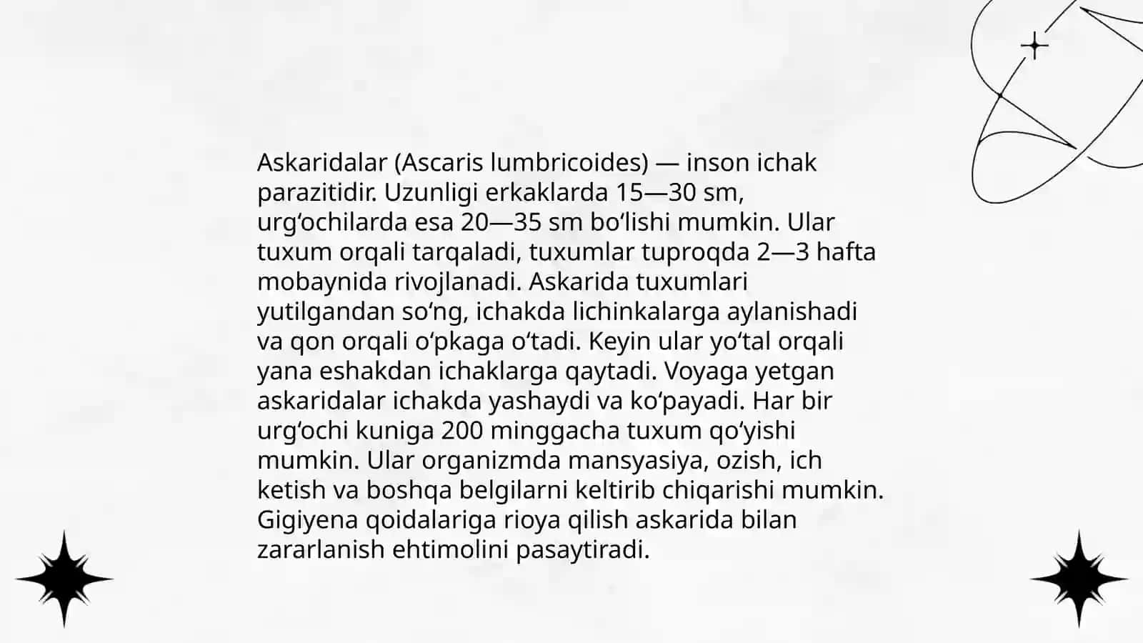 Yumaloq chuvalchanglar: askarida, ostritsa, filyariya, trixinella, egri( qiyshiq) boshli gijja, rishta, qil boshli gijja, Ovogelmintoskopiya usullari, Devastasiya 4