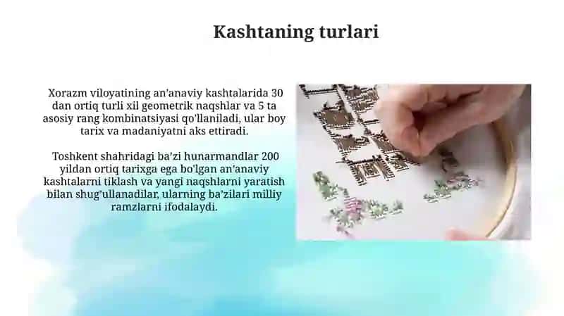 Kashtachilik mahsulotlari turlari va kashtachilikda ishlatiladigan naqshlarning ramziy maʼnolari 4