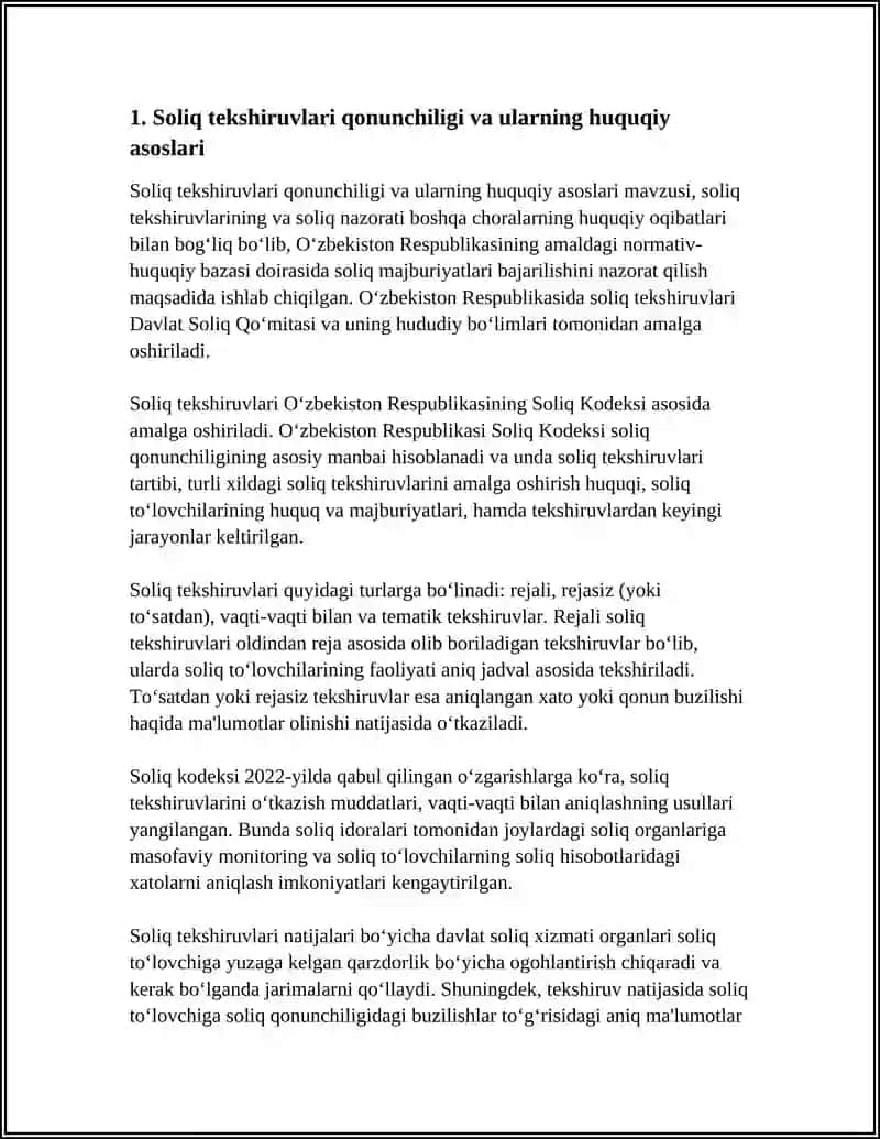 SOLIQ TEKSHIRUVLARI VA SOLIQ NAZORATI BOSHQA CHORALARINING HUQUQIY OQIBATLARI 4