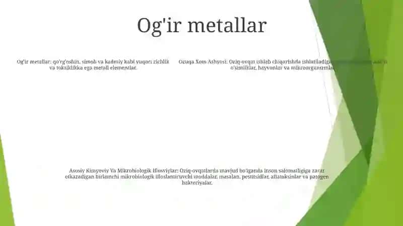 Ozuqa Xom Ashyosi Va Oziq -Ovqat Mahsulotlarining Asosiy Kimyoviy Va Mikrobiologik Ifloslantiruvchilar 4