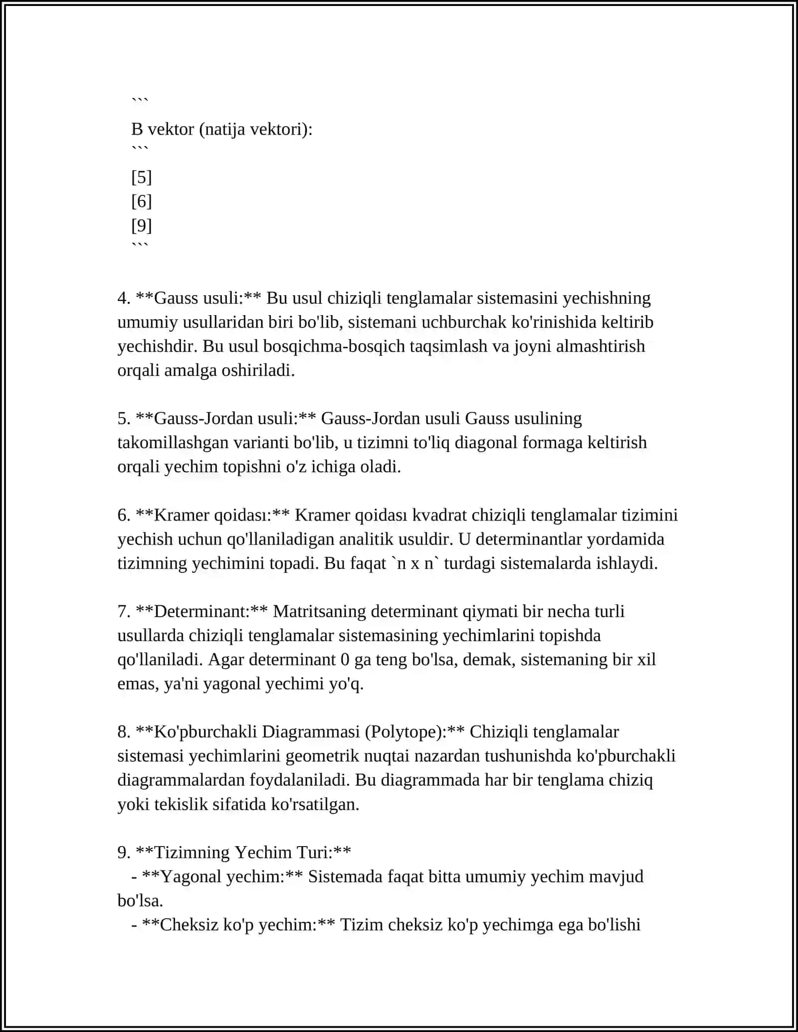 CHIZIQLI TENGLAMALAR SISTEMASI 4
