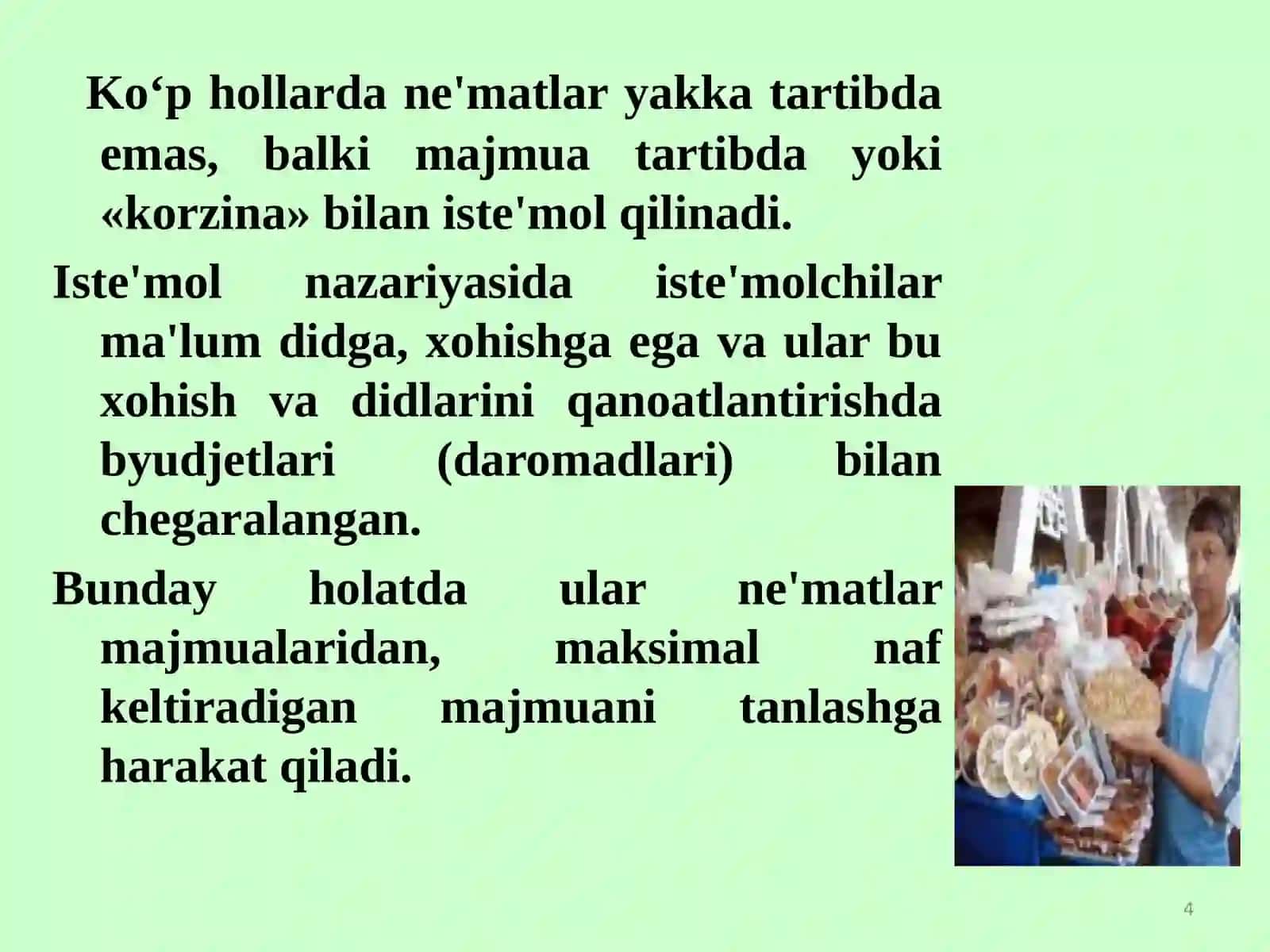 ISTE’MOLCHI TANLOVI: BYUDJET CHEKLANGANLIGI, NAFLILIK FUNKTSIYASI, BEFARQLIK EGRI CHIZIQLARI 4