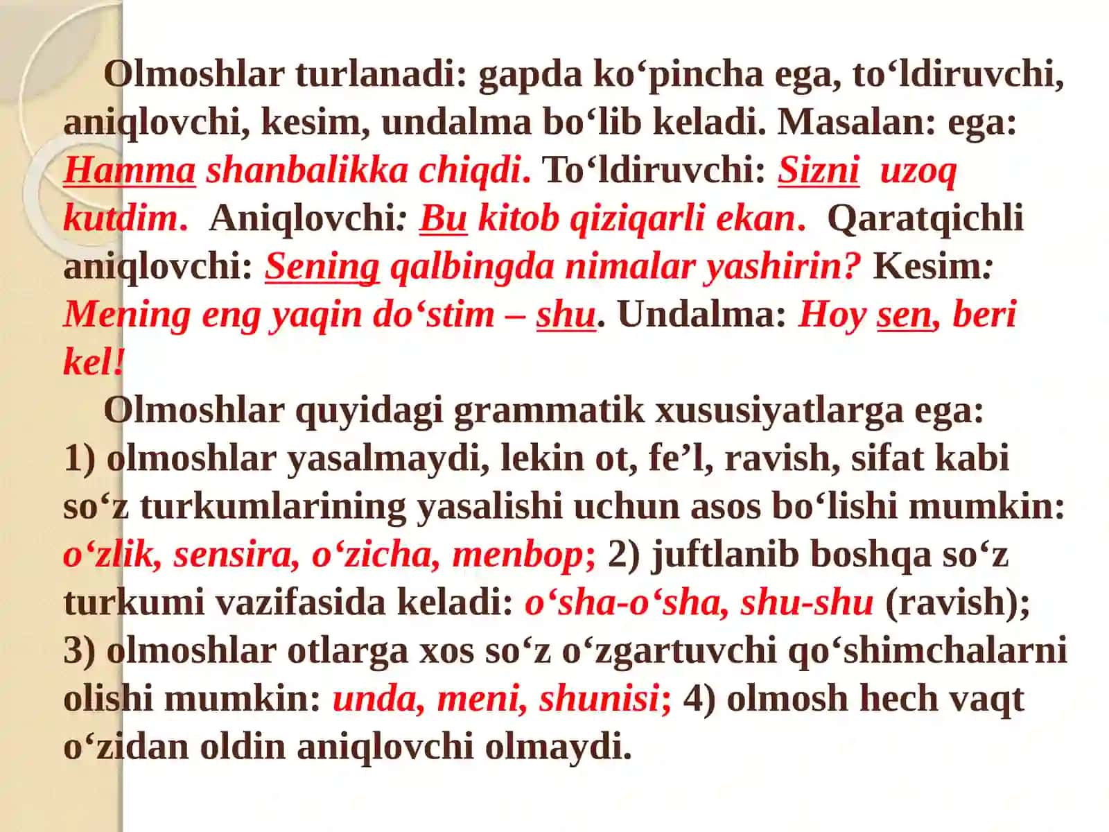 Olmosh so`z turkumi yuzasidan amaliy mashg`ulot 4