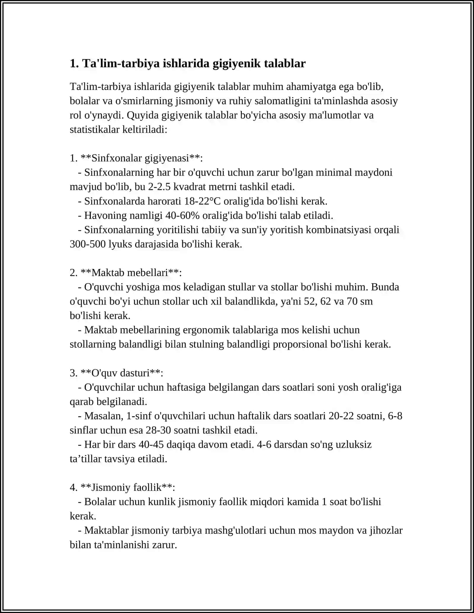 TA'LIM-TARBIYA ISHLARI GIGIYENASI. SOG'LOM TURMUSH TARZI. KUN TARTIBI VA UNING AHAMIYATI 4