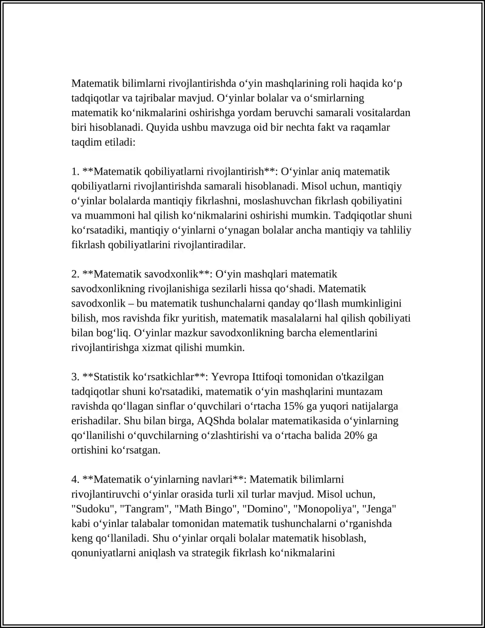 MAKTABGACHA TALIM TASHKILOTLARIDA MATEMATIK OYINLAR VA OYIN MASHQLARIDAN FOYDALANISH 4