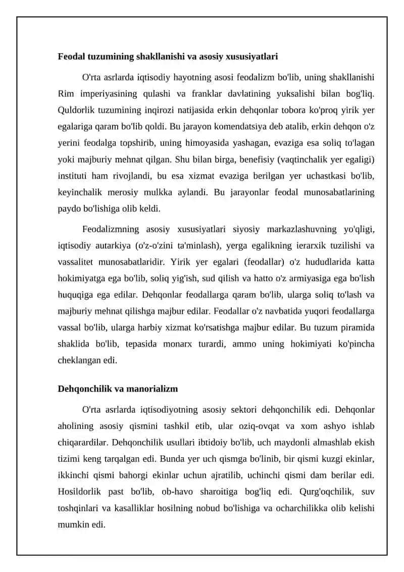 O'rta asrlarda iqtisodiy hayot: Feodalizm va mulkchilik 4