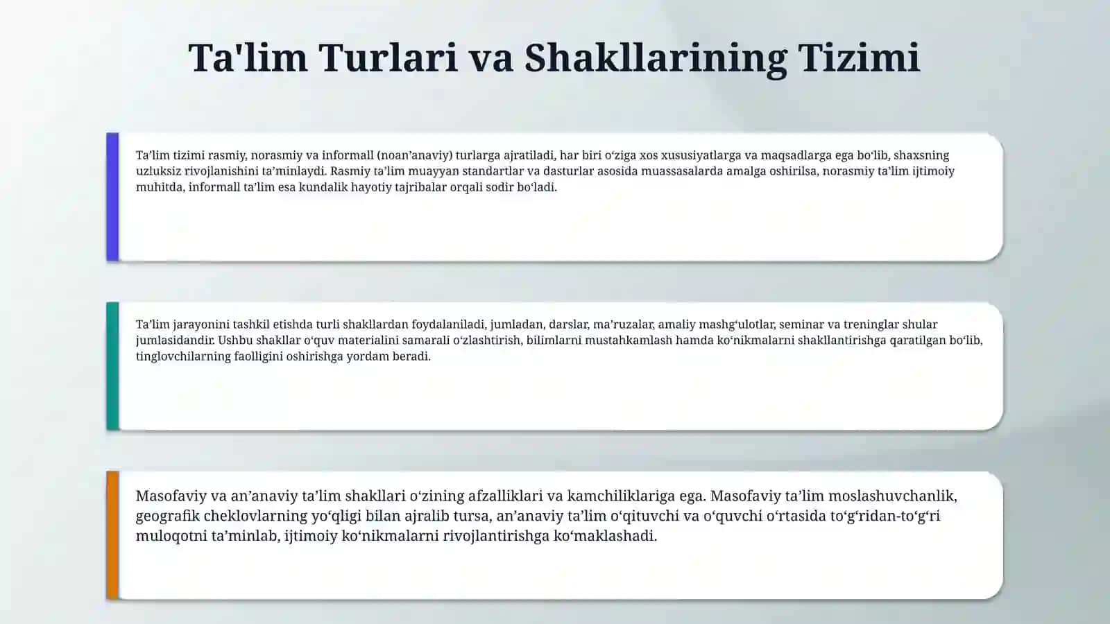 Ta’lim turlari, shakli, mazmuni. DTS, o’quv rejalari va vositalari 4
