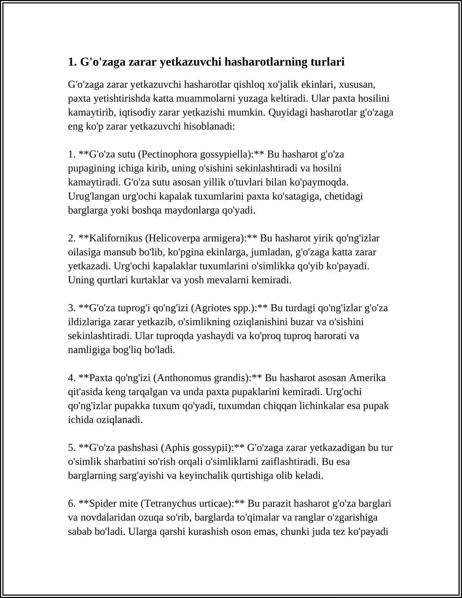 G'O'ZAGA ZARAR YETKAZUVCHI HASHOROTLAR REFERAT 4
