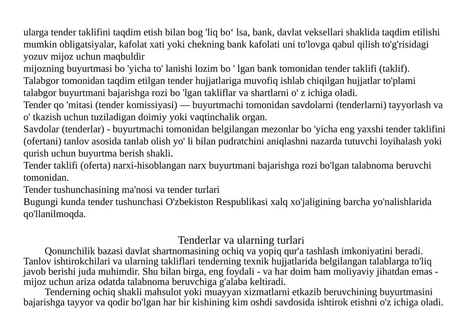 YO'L QURILISHIDA TENDER SAVDOLARI VASHARTNOMA MUNOSABATLARI 4