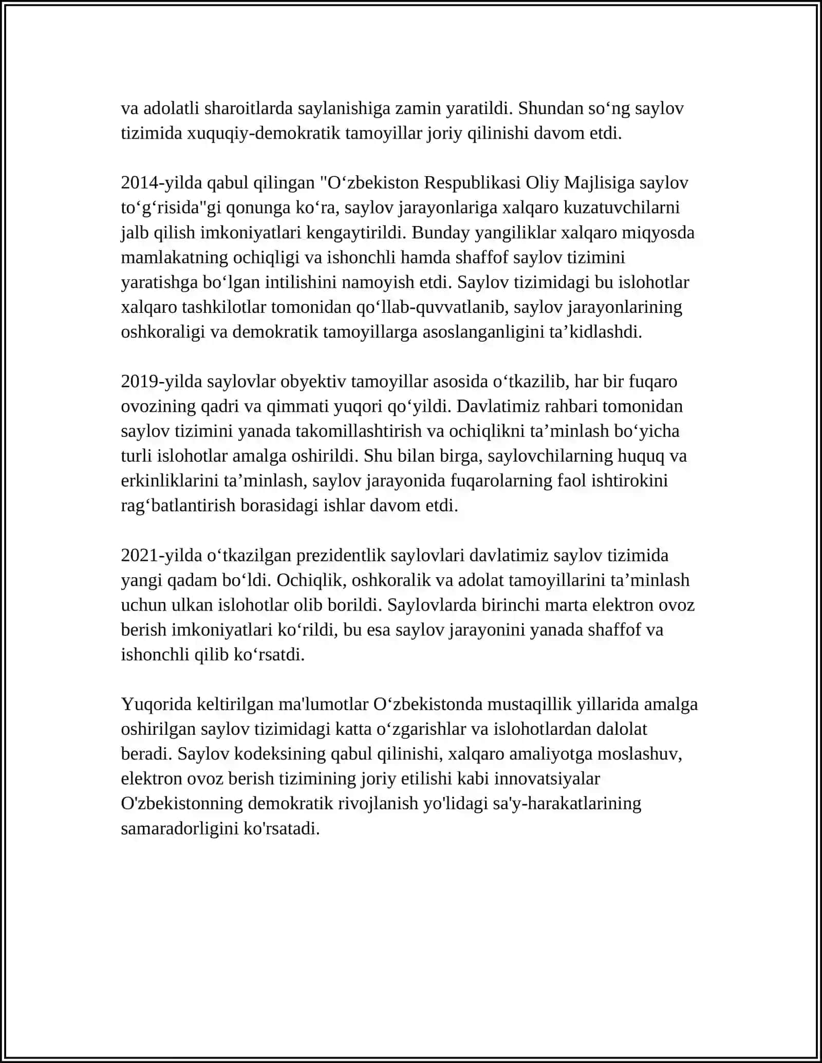 MUSTAQILLIK YILLARI OZBEKISTONDA SAYLOV TIZIMI VA UNDAGI AMALGA OSHIRILGAN ISLOHOTLAR 4