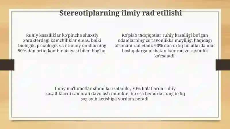 Ruhiy kasallik haqidagi stereotiplar va ularning ilmiy rad etilishi 4