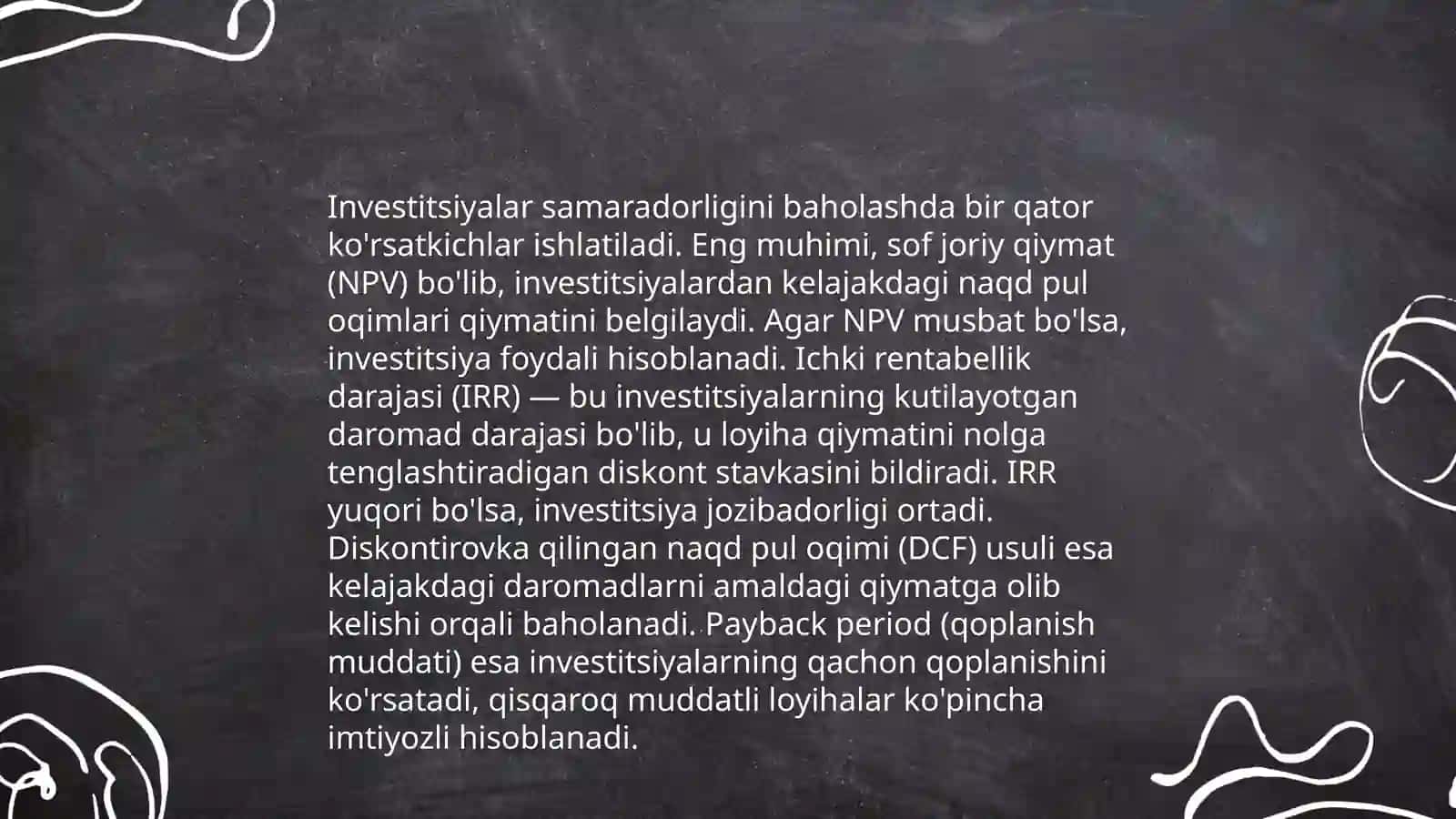 Loyihalarni iqtisodiy tahlil qilish usullari 4