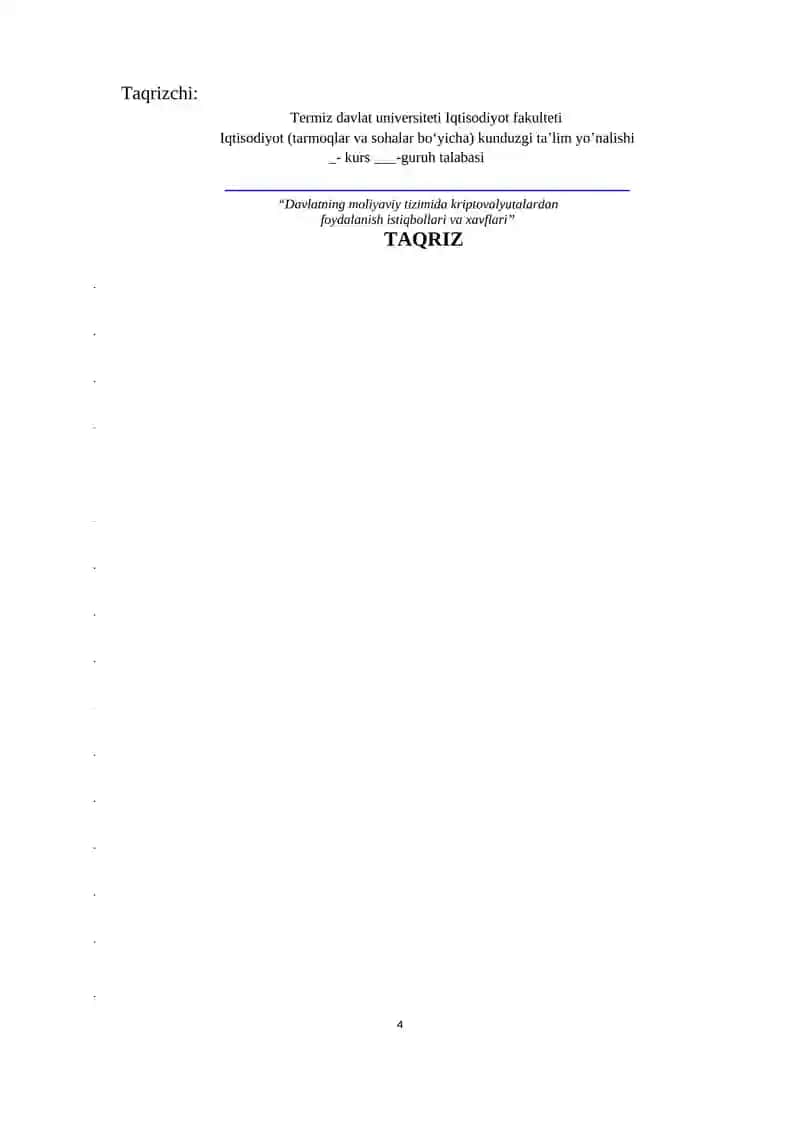 Davlatning moliyaviy tizimida kriptovalyutalardan foydalanish istiqbollari va xavflari 4