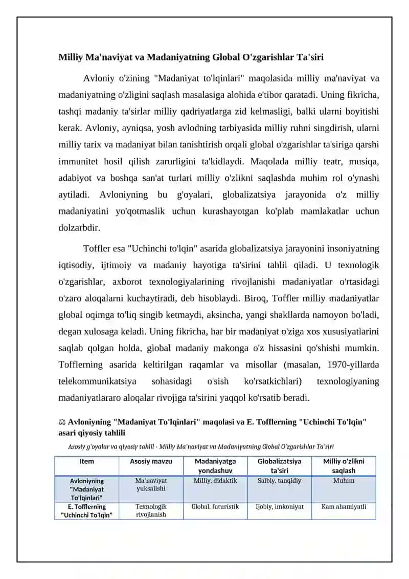 Avloniyning “Madaniyat to‘lqinlari” maqolasi va E.Tofflerning “Uchinchi to‘lqin” 4