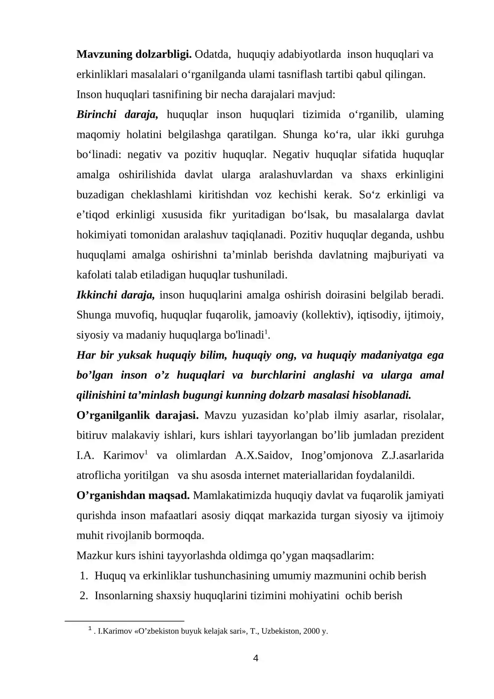 Inson huquqlari fanidan KURS ISHI 4