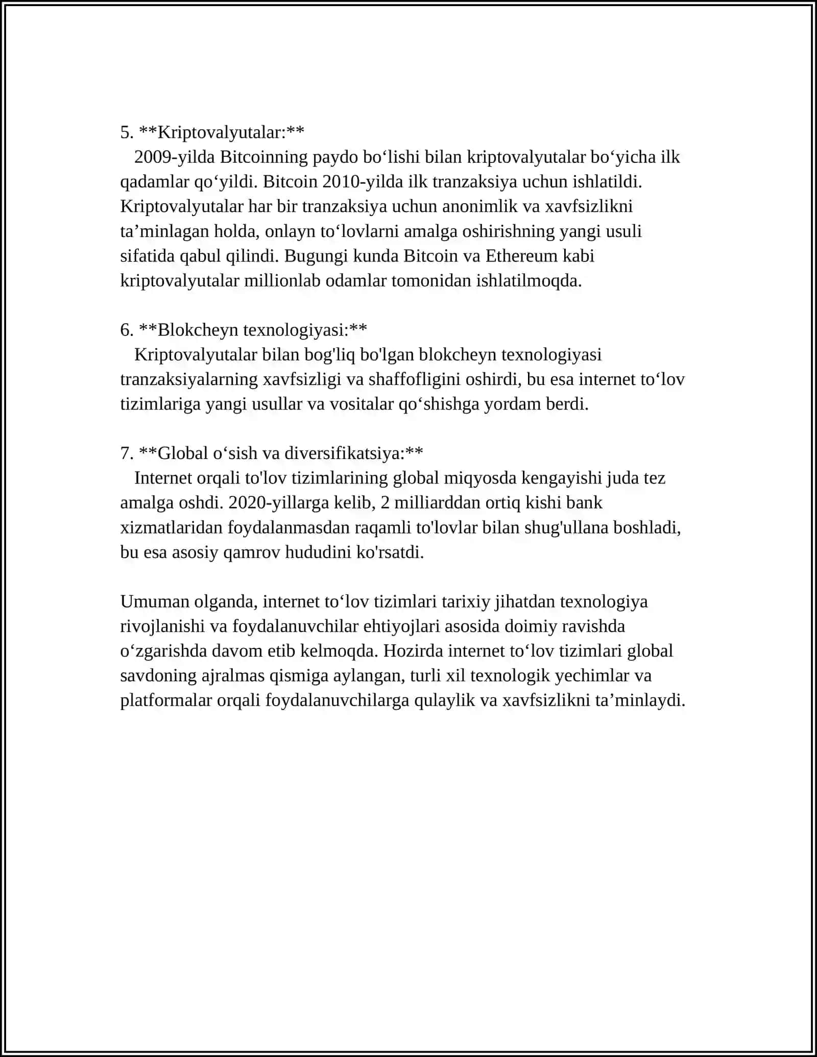 INTERNET TO'LOV TIZIMLARI VA ULARNI ISHLASH TEHNOLOGIYALARI 4