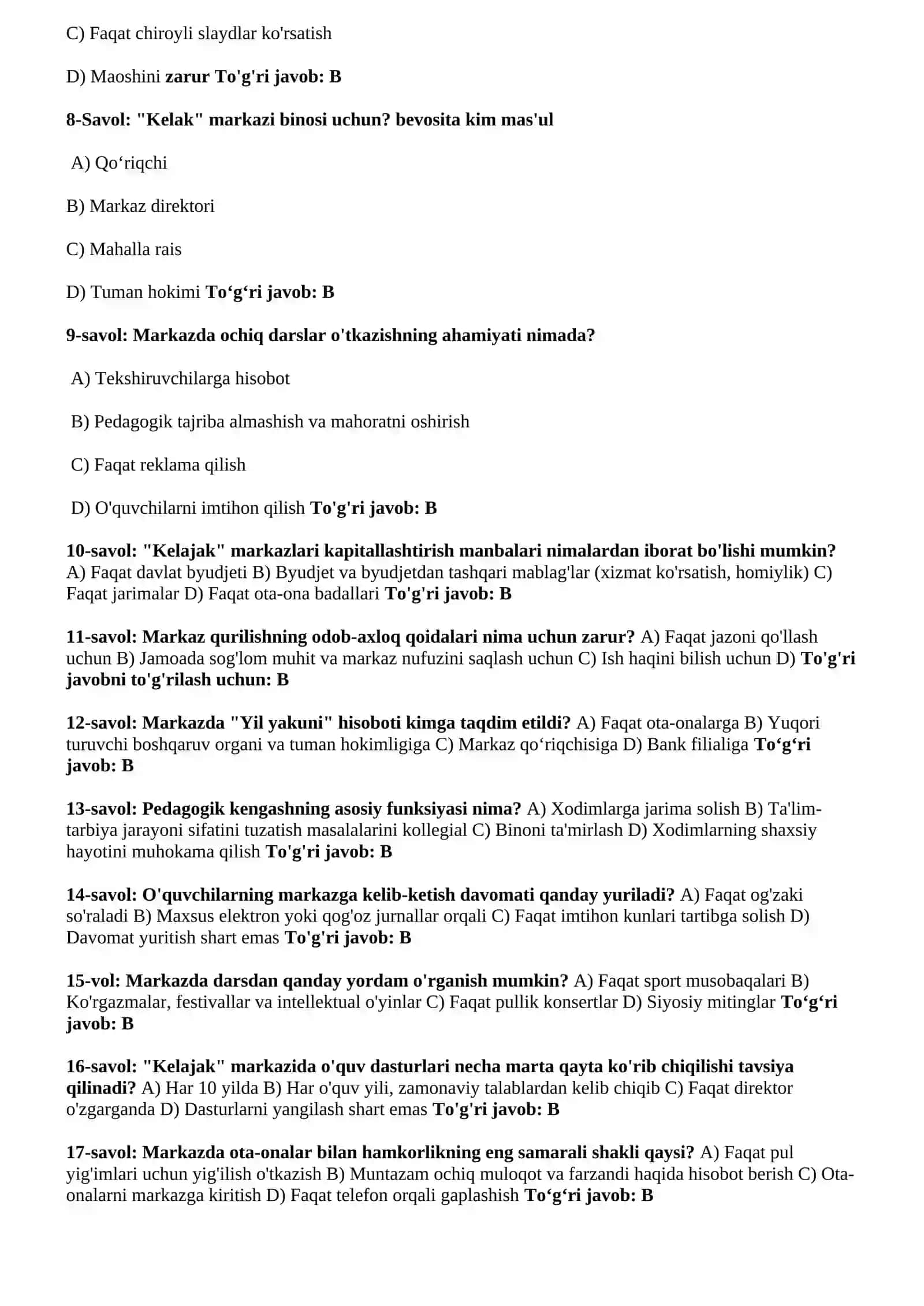 KELAJAK MARKAZI DIREKTORIGA TAYYORLANISH – 100% AMALIY QO‘LLANMA 2026 yil 4