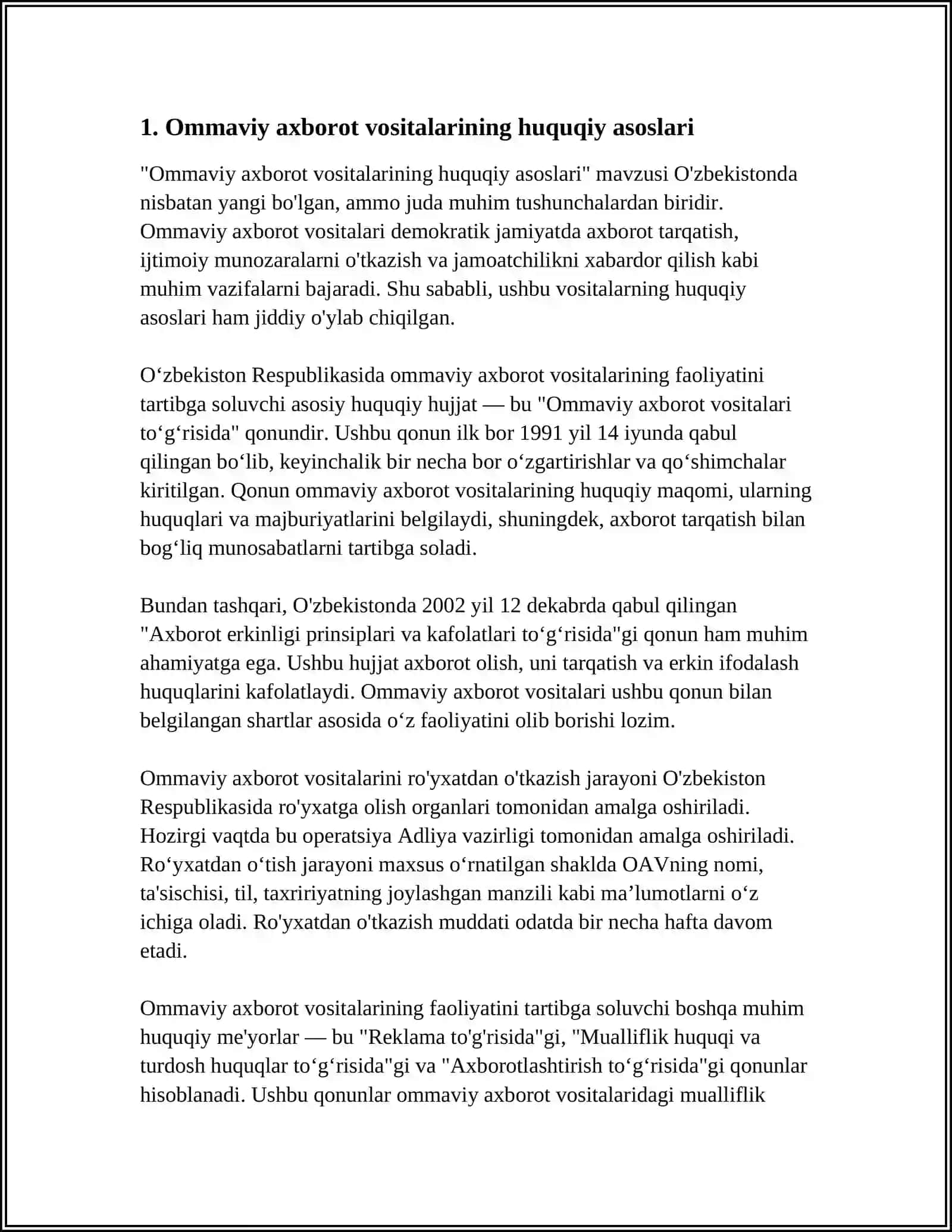 Ommaviy axborot vositalarining huquqiy asoslari 4