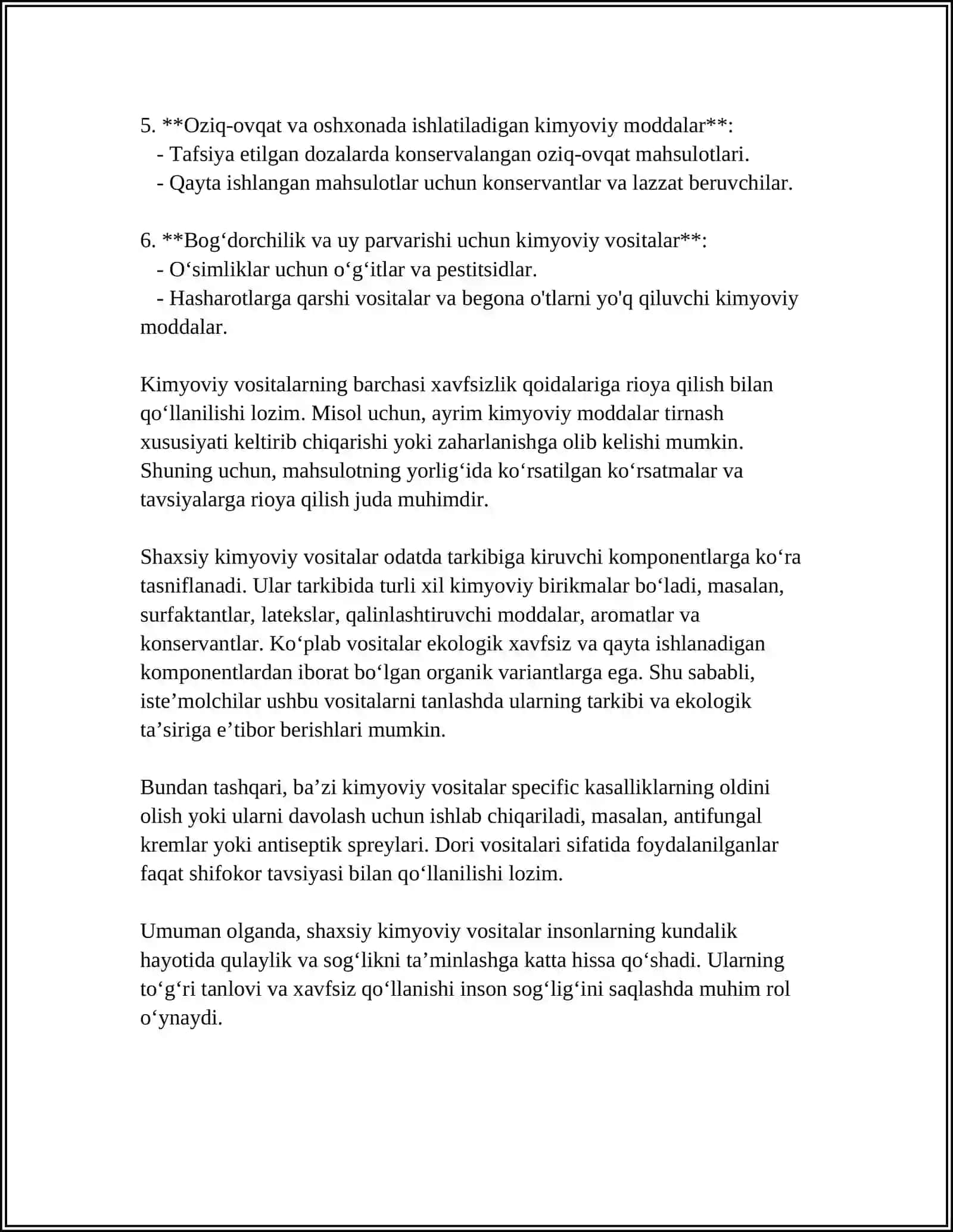 MUSTAQIL ISH Mavzu: SHAXSIY XIMIYAVIY VOSITALAR 4