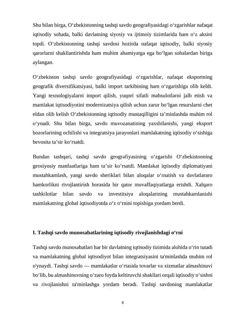 O’zbekiston tashqi savdo munosabatlari geografiyasining sifat jixatidan o’zgarib borishi 4