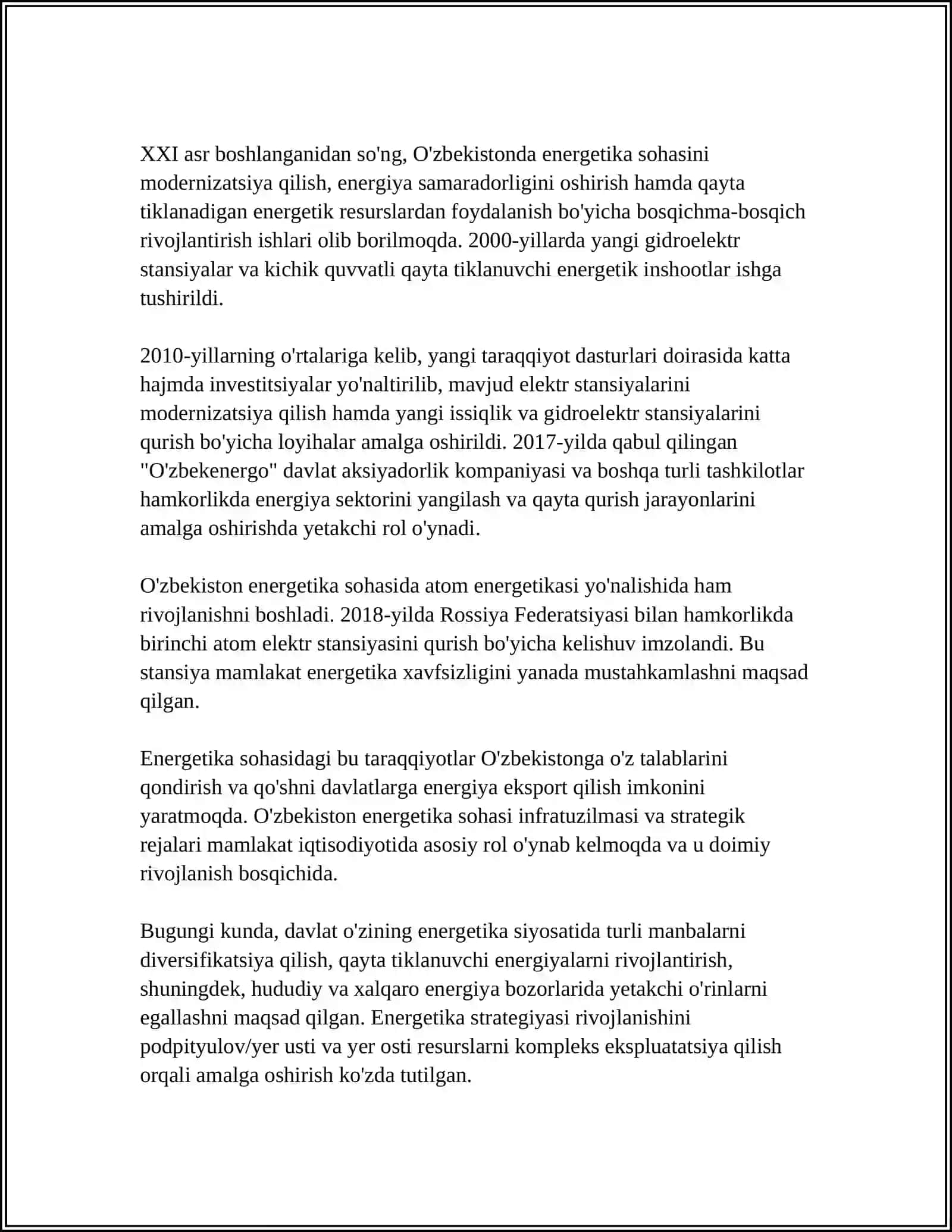 O‘ZBEKISTONDA VA JOXONDA ENERGETIKANING RIVOJI 4