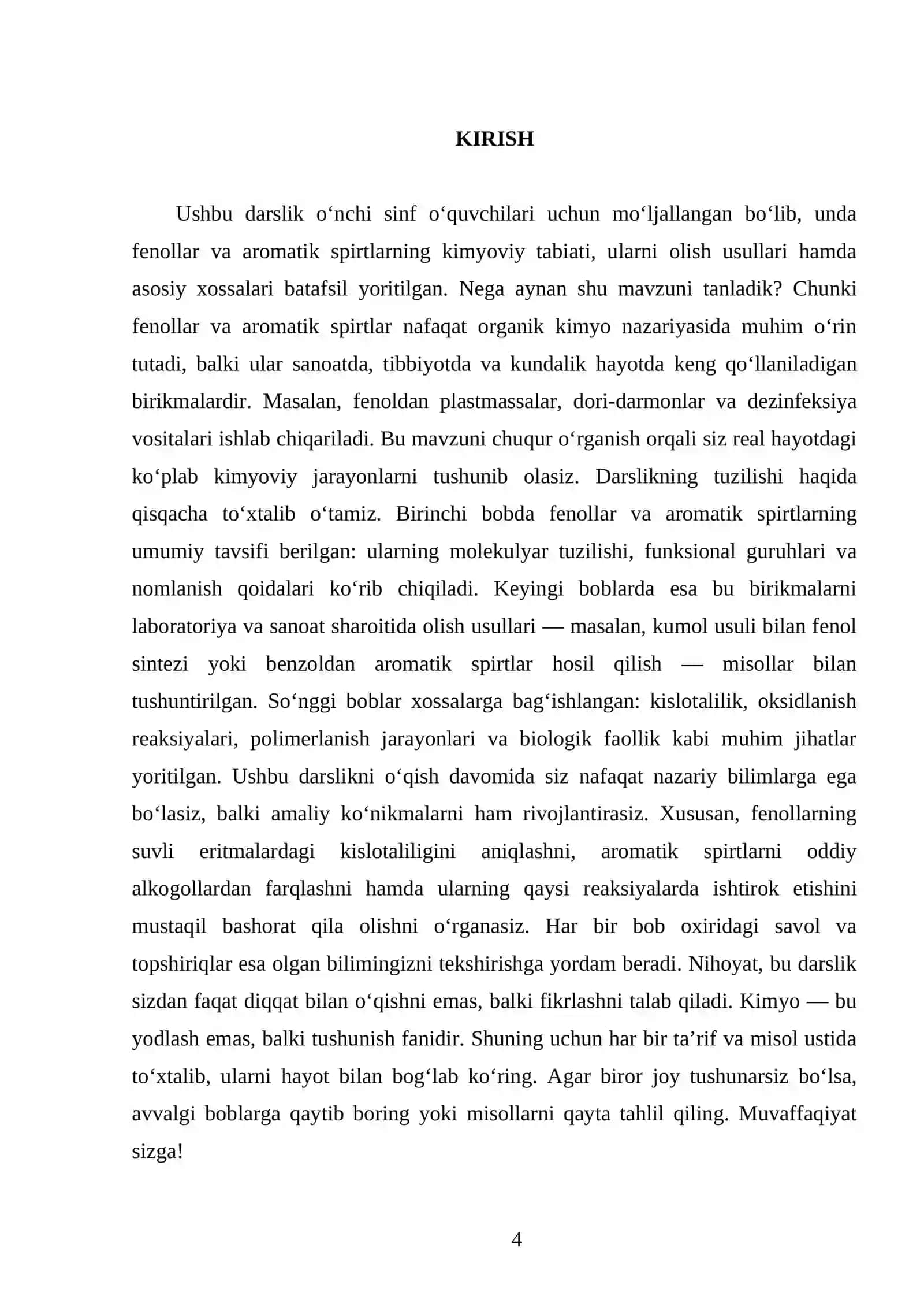FENOLLAR VA AROMATIK SPIRTLAR. OLINISHI VA XOSSALARI. 10 - SINF 4