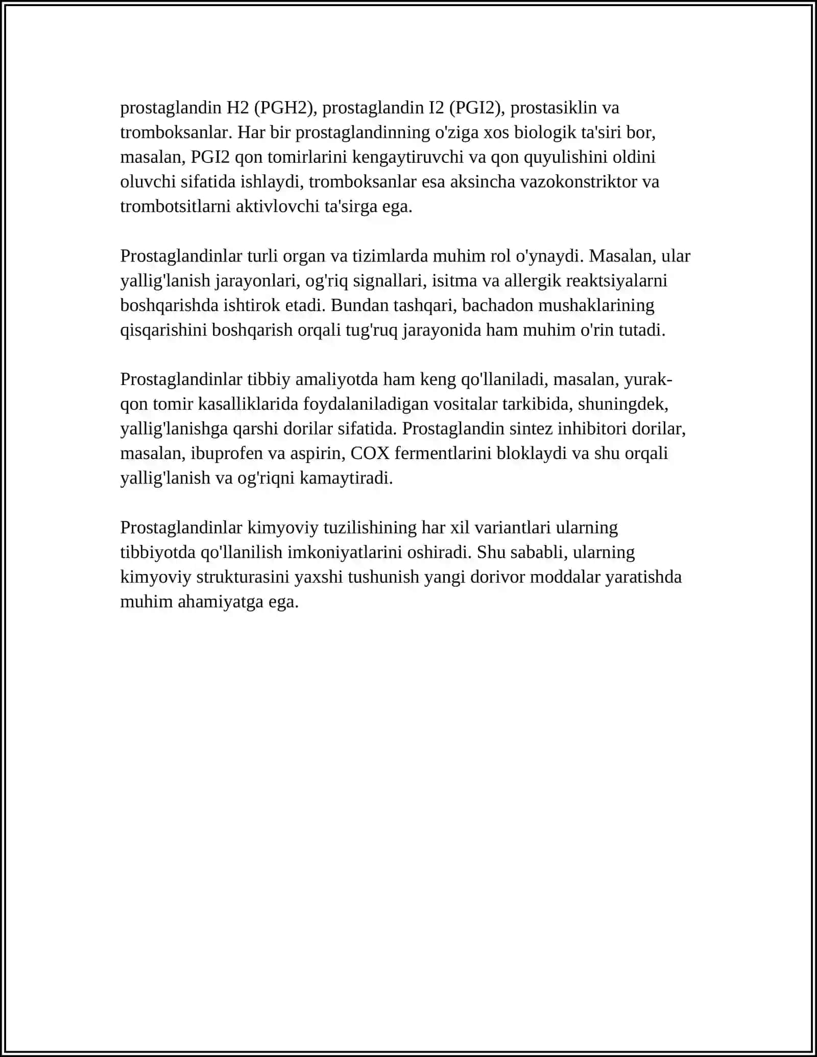 PROSTAGLANDINLAR VA ULARNING BIOLOGIK AHAMIYATI 4