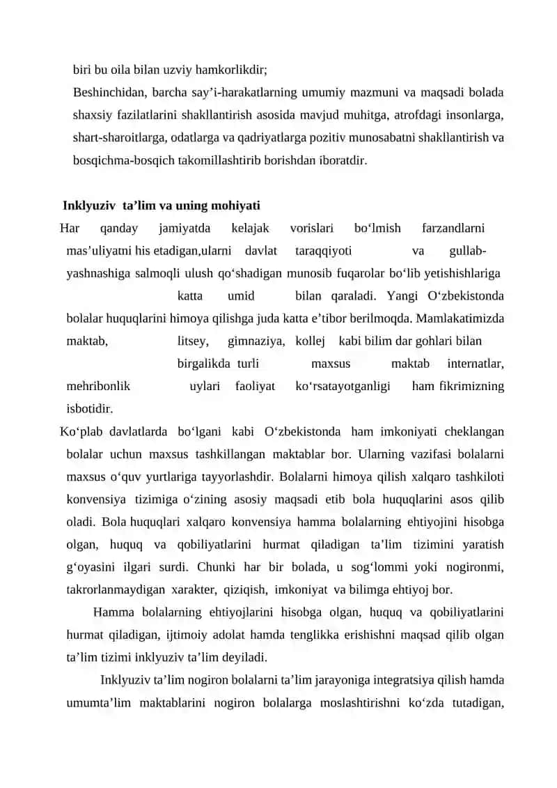 Inklyuziv ta’limga muhtoj bolalar bilan ishlash kurs ishi 4